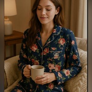 WILDFOX Intimates Floral‎ Pajama Shirt In Gypsy Rose Lounge Sleep